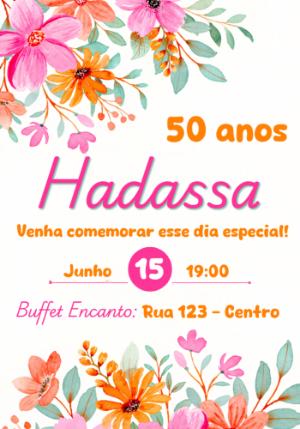 Convite de Aniversário Floral Laranja e Rosa Editável