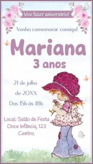 Convite de Aniversário Infantil Sarah Kay Editável Online