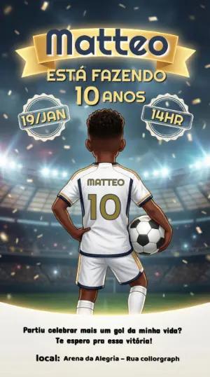 Convite Digital Aniversário Infantil Tema Futebol para Editar