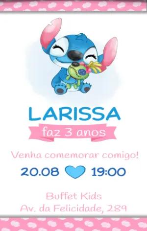 Convite de Aniversário Stitch Rosa para Editar Online