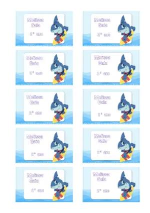 Etiqueta Escolar Editável Tema Tubarão Surfista Azul