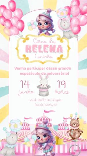Convite de Aniversário Circo Rosa Menina Editável