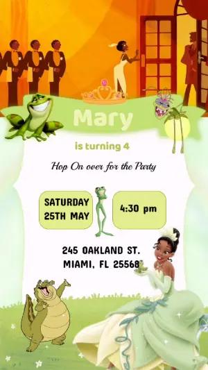 Animated Princess Tiana Birthday Video Invitation | Editable Template