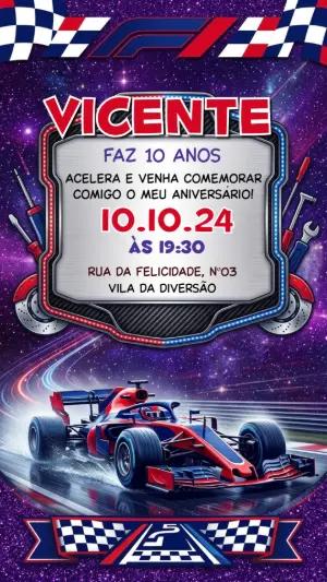 Convite de Aniversário Fórmula 1 Moderno para Editar