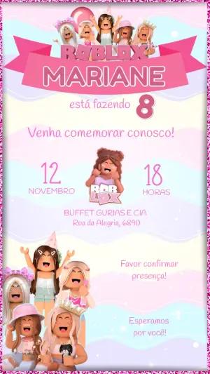 Convite de Aniversário Roblox Menina Rosa para Editar