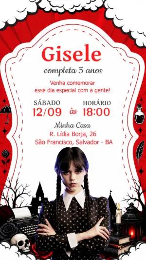 Convite de Aniversário Wandinha: Modelo Digital Editável