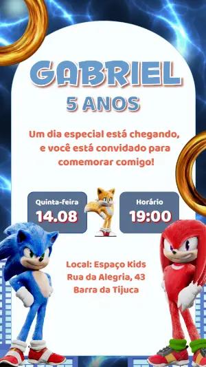 Convite de Aniversário Sonic Filme Modelo Digital Editável