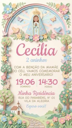 Convite de Aniversário Infantil Nossa Senhora Jardim Editável