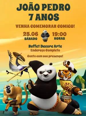 Convite de Aniversário Kung Fu Panda Modelo Editável