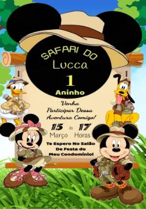Convite Aniversário Mickey Safari para Editar Online