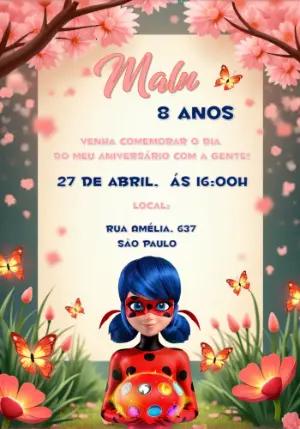 Convite de Aniversário Ladybug Floral para Editar Online