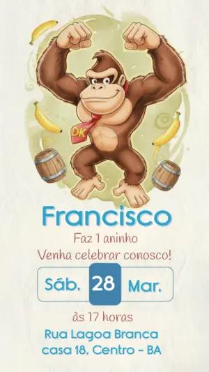 Convite Digital Aniversário Infantil Tema Donkey Kong Editável
