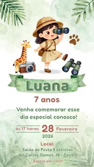 Convite Digital Aniversário Infantil Safari para Editar