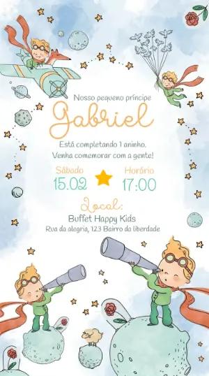 Convite de Aniversário Pequeno Príncipe Aquarela para Editar