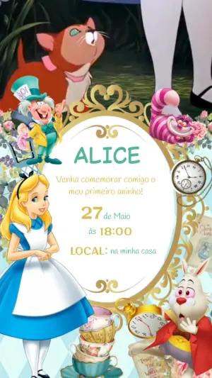 Convite Animado Aniversário Alice no País das Maravilhas para Editar