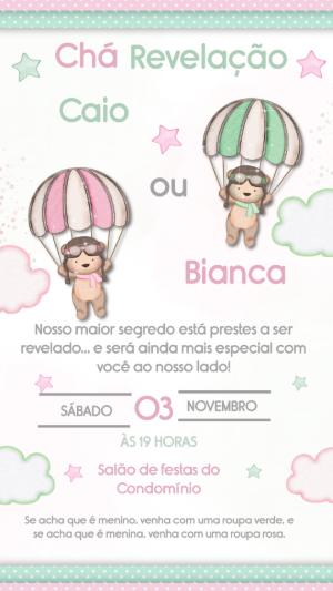 Convite Chá Revelação Ursinhos Paraquedistas Editável