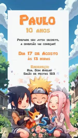 Convite de Aniversário Naruto com Personagens para Editar Online