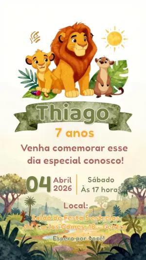 Convite Digital Tema Rei Leão para Aniversário Infantil Editável