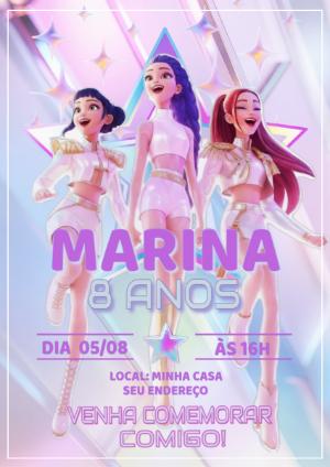 Convite de Aniversário Guerreiras do K-pop Modelo Editável