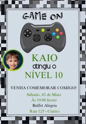 Convite Aniversário Gamer com Foto para Editar Online