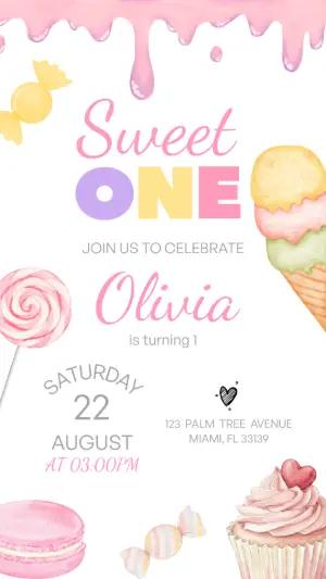 Sweet One First Birthday Invitation Editable Template