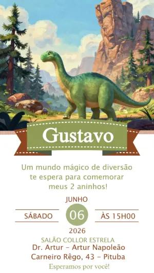 Convite de Aniversário Dinossauro Fofo para Editar Online