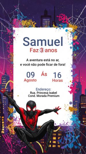 Convite Aniversário Homem-Aranha Miles Morales para Editar