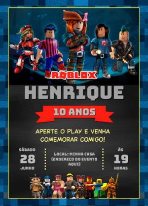 Convite de Aniversário Roblox com Personagens para Editar