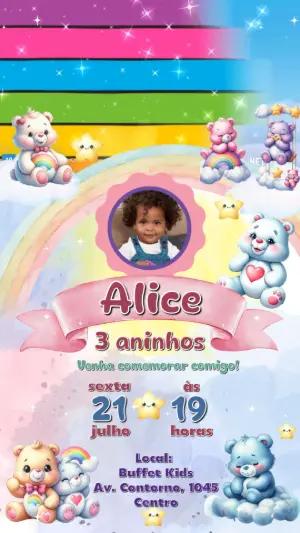 Convite Animado Ursinhos Carinhosos com Foto para Editar