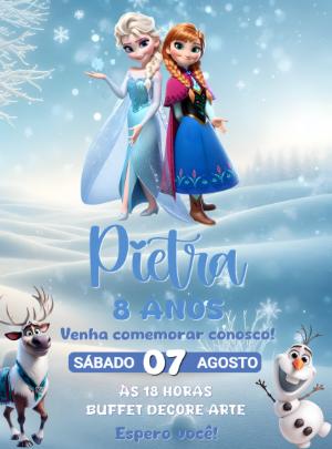 Convite Aniversário Frozen com Personagens para Editar Online