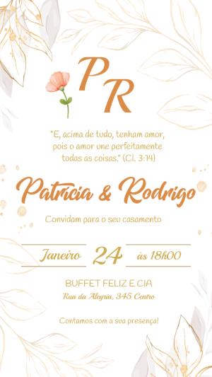 Convite de Casamento Elegante com Floral Dourado Editável