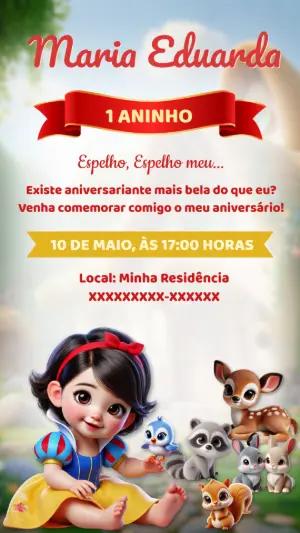 Convite de Aniversário Branca de Neve Baby para Editar Online