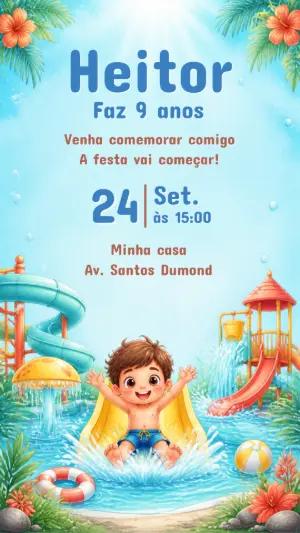 Convite de Aniversário Parque Aquático Menino Editável