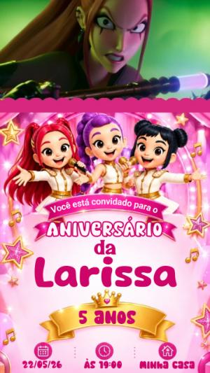 Convite de Aniversário Guerreiras do K-pop para Editar