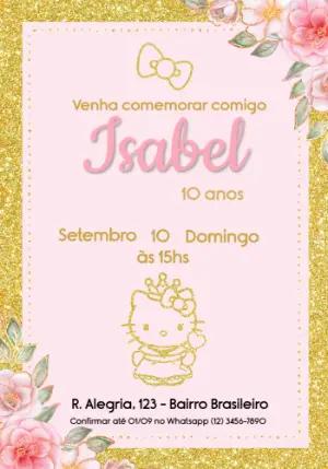 Convite de Aniversário Hello Kitty para Editar Online