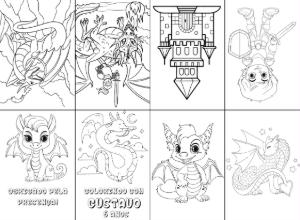 Mini Livro de Colorir Dragões para Editar e Imprimir