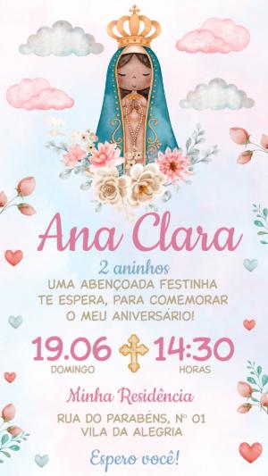 Convite Aniversário Infantil Nossa Senhora Aparecida Editável
