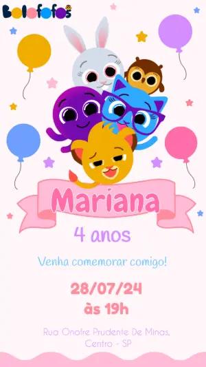 Convite de Aniversário Bolofofos Fofo e Colorido para Editar