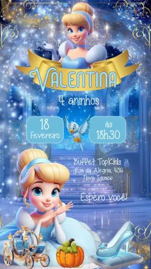 Convite Digital Cinderela Princesa Disney Editável