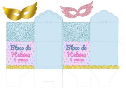 Caixa Milk Carnaval Infantil Editável com Glitter e Máscaras