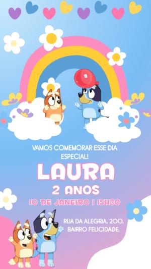 Convite Animado Bluey e Bingo para Aniversário Editável