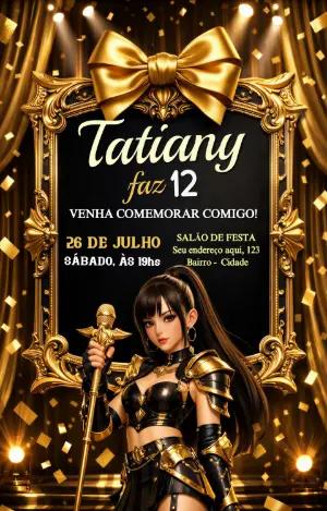 Convite de Aniversário K-Pop Dourado e Preto Modelo Editável