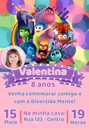 Convite de Aniversário Divertida Mente com Foto Editável