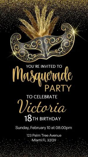 Elegant Masquerade Birthday Invitation Template to Edit