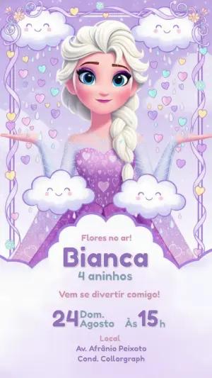 Convite de Aniversário Frozen Lilás Fofo para Editar