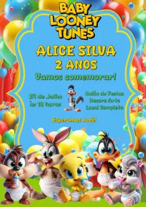 Convite de Aniversário Baby Looney Tunes para Editar Online