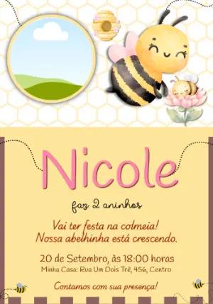 Convite de Aniversário Abelhinha Fofa Aquarela para Editar