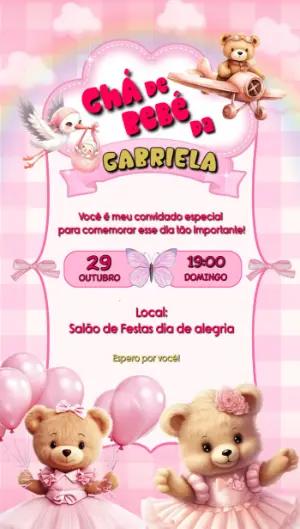 Convite Chá de Bebê Ursinhas Fofas Rosa para Editar Online
