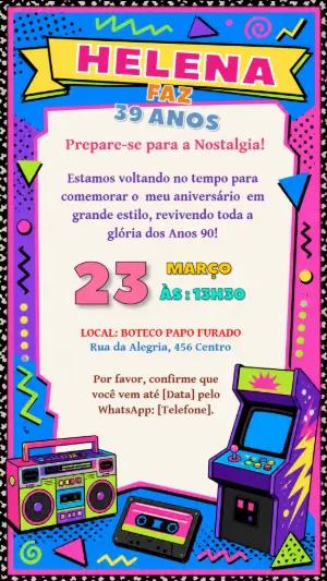 Convite Editável Aniversário Festa Anos 90 Retrô