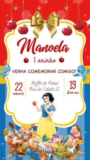 Convite Aniversário Branca de Neve Clássico para Editar Online